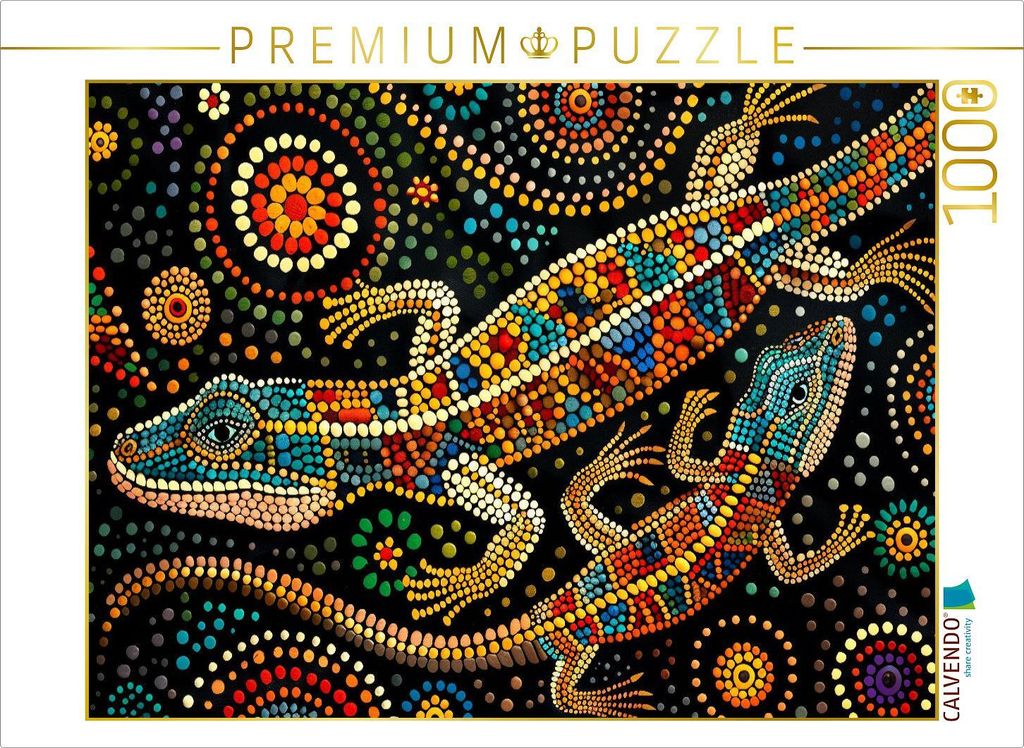 CALVENDO Puzzle Eidechsen - Im Stil der Kunst der Aborigines | 1000 Teile Lege-Größe 64x48cm Foto-Puzzle für glückliche Stunden