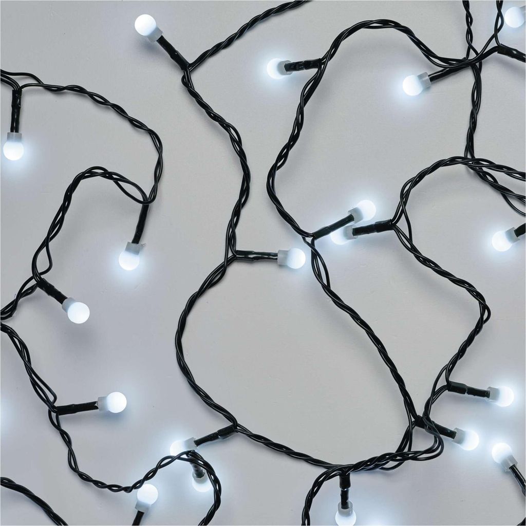 EMOS LED-Lichterkette Cherry kaltweiß für Innen und Außen, 20m lang mit 200 LEDs in Kugelform Ø 1 cm, 8 Lichtmodi, Netzteil und Trafo, D5AC07
