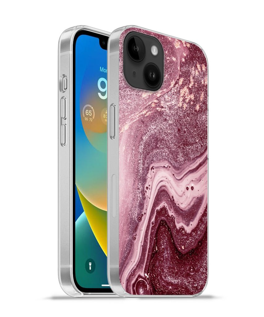 MuchoWow Handyhülle Schutzhülle Hülle für Apple iPhone 14 Plus - Soft case Naturstein - Rosa - Glitter Silikon Softcase Handy Hülle - Abbildung