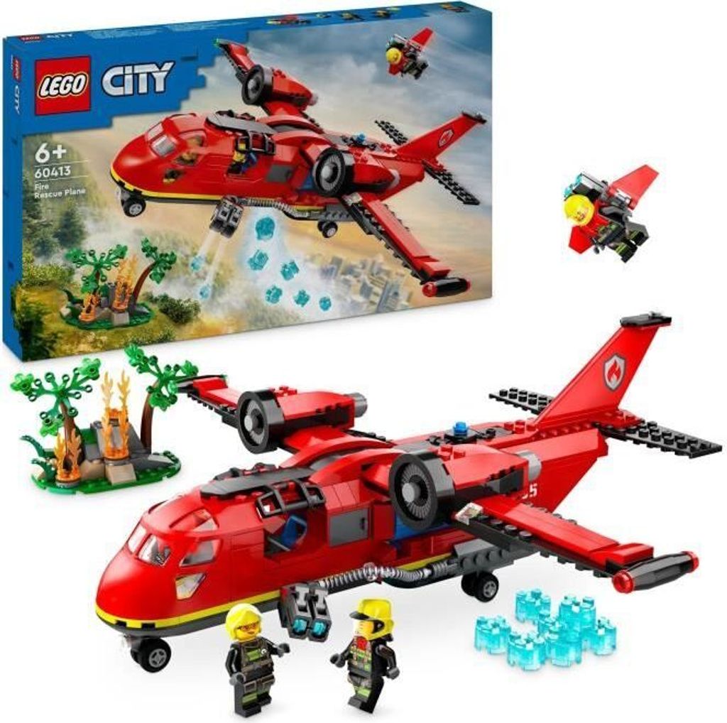 LEGO 60413 City Feuerwehrrettungsflugzeug, Spielzeug mit 3 Piloten und Feuerwehrmann-Minifiguren