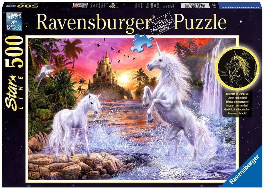 500 Teile Ravensburger Puzzle Star Line leuchtet Einhörner am Fluss 14873