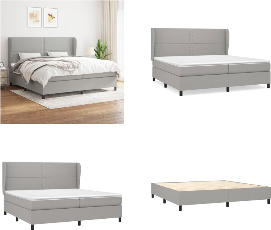 vidaXL Boxspringbett mit Matratze Hellgrau 200x200 cm Stoff - Boxspringbett - Boxspringbetten - Bett - Schlafzimmermöbel