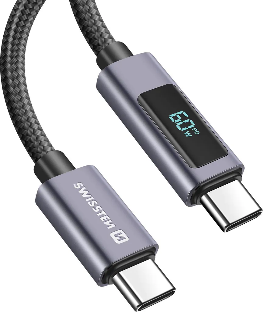 Cavo Swissten USB-C 60W PD 1,5m con Display LCD | Ricarica Rapida Pro