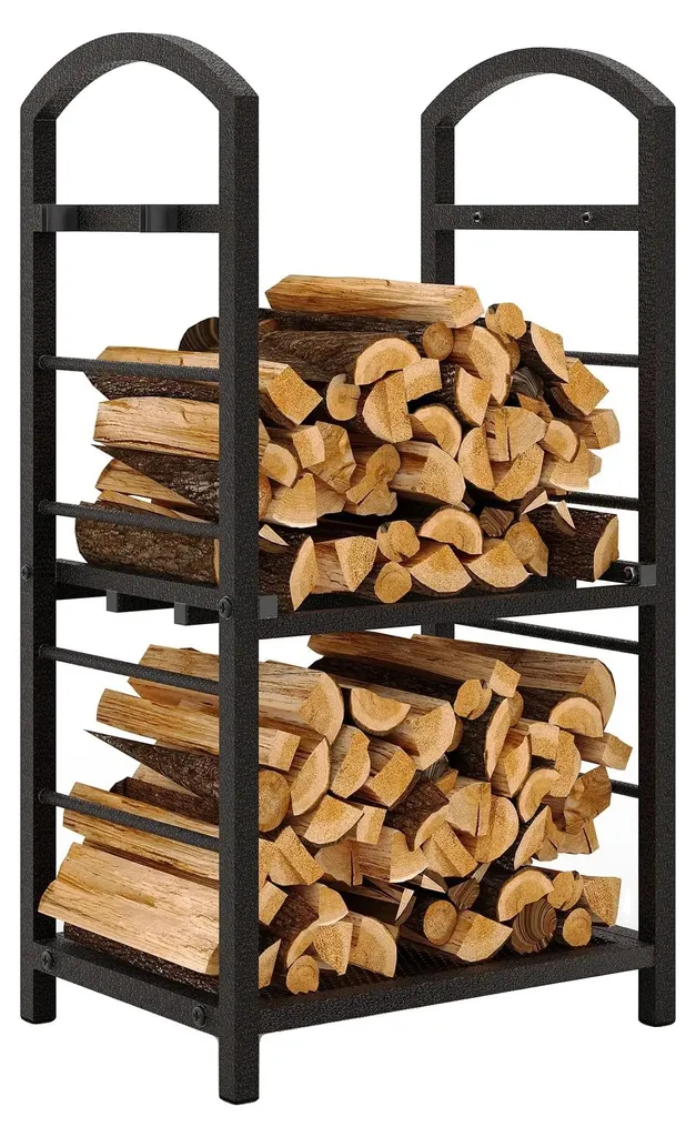 Rack à bois en fer forgé cuivre double couche pour bois de chauffage