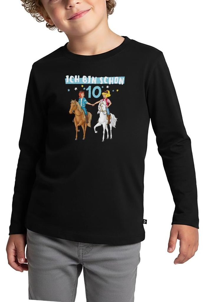 Spreadshirt Bibi & Tina Geburtstag Ich Bin Schon Zehn Kinder Premium Langarmshirt, 110/116 (4 Jahre), Schwarz