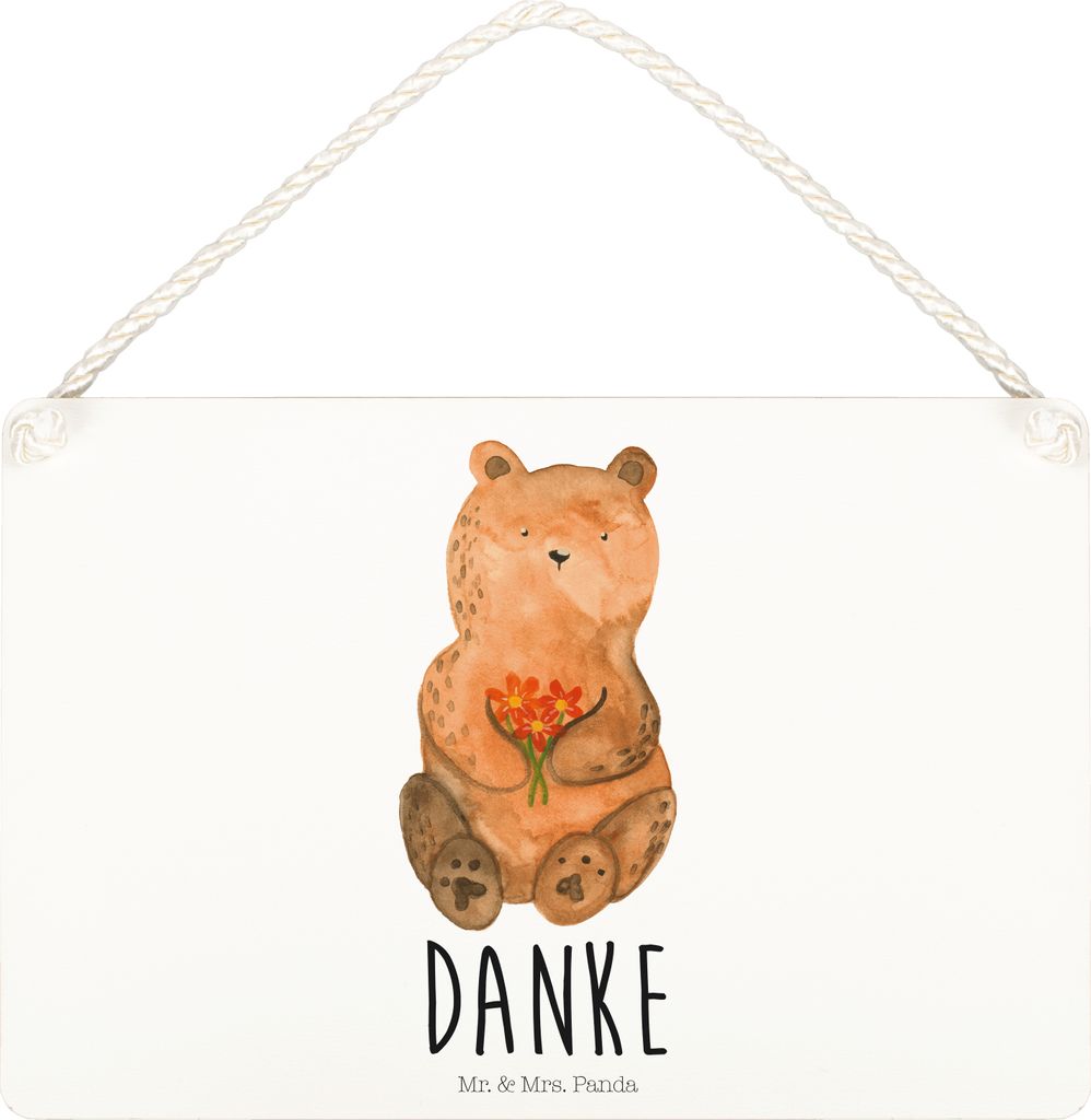 Mr. & Mrs. Panda Schild Bär Dankbar DIN A4 - Weiß - Geschenk, Blumen, holzbild, wandtafel, Türschild, Holzschild, Danke, Motivschild, Teddy, Dan...