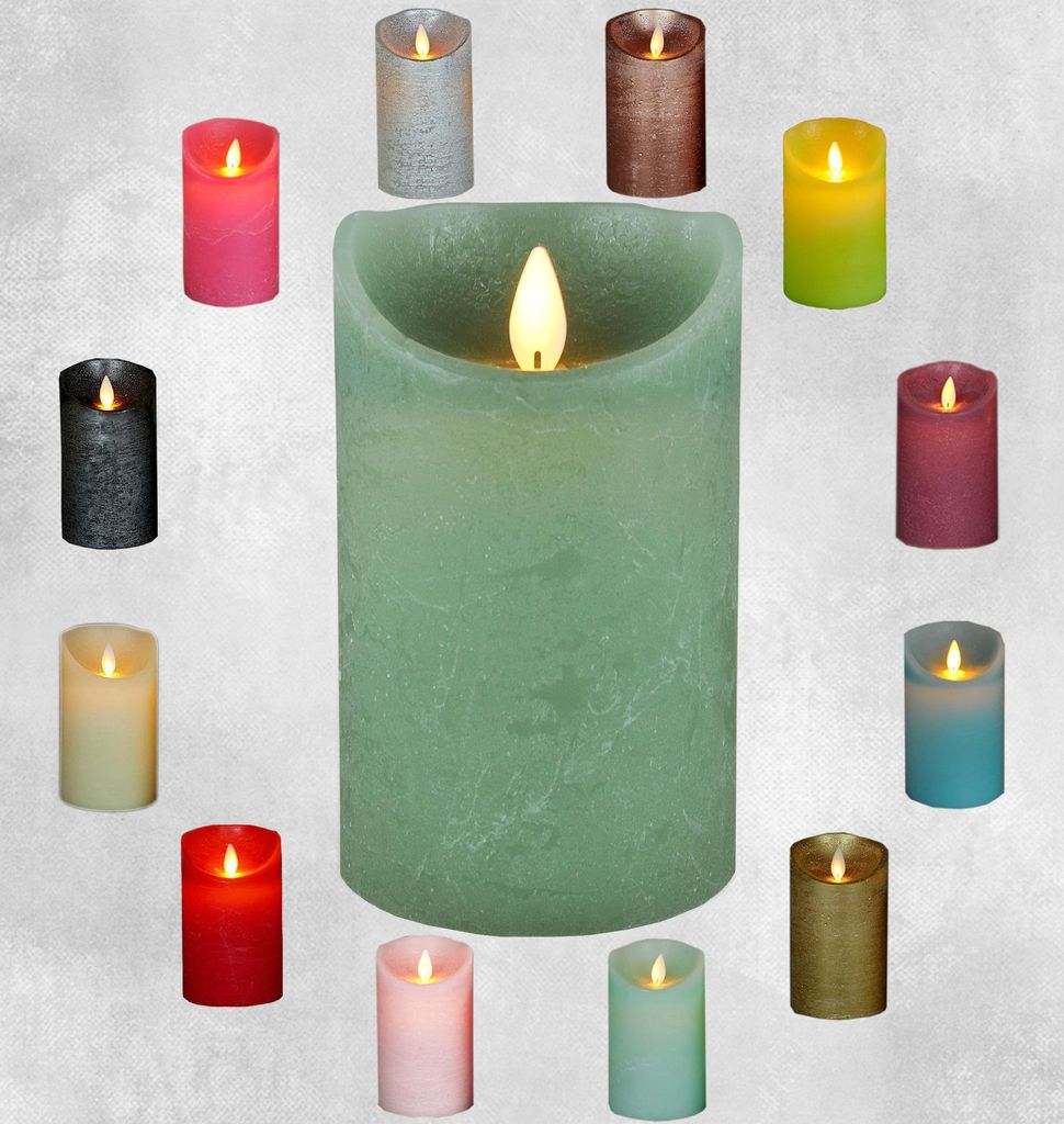LED Echtwachskerze realistische Kerze viele Farben mit Timer flackender Docht Wachskerze Kerzen Batterie, Farbe:Jade Grün, Größe:12.5 cm