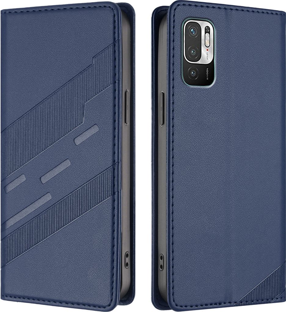 Hülle für Xiaomi Redmi 10, Kunstleder Brieftaschen Handyhülle mit Kartenfach und Standfunktion Blau