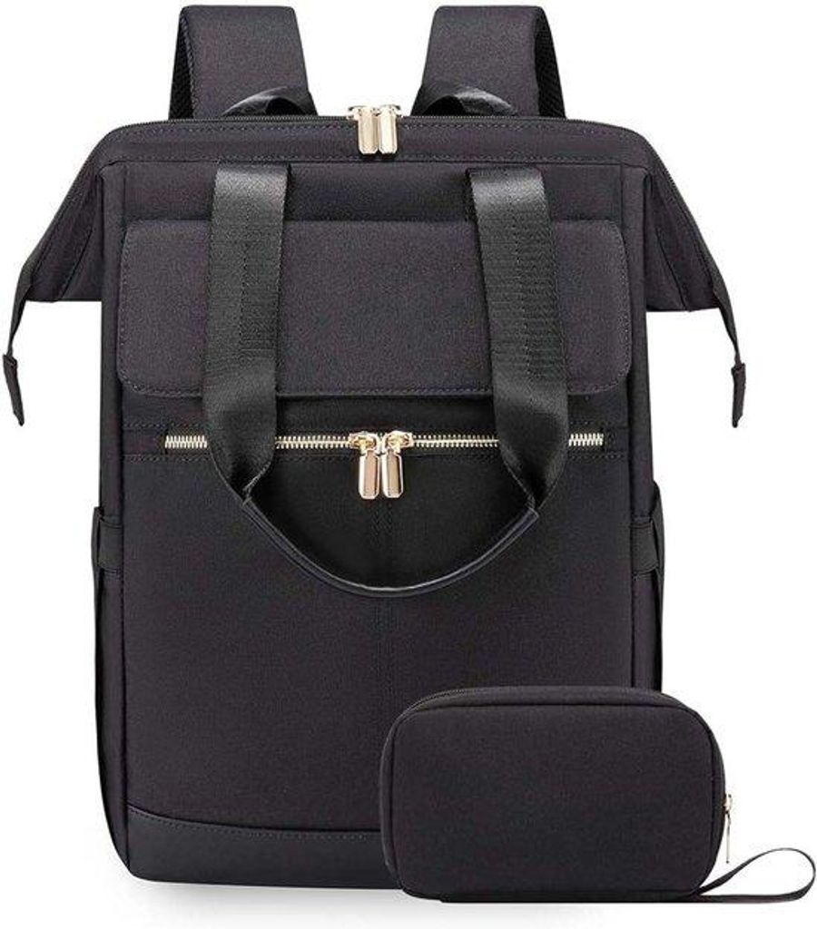 15-Zoll-Laptop-Tas mit Laptopfach, wasserdichter Damen-Rucksack, großer Griff, moderner Schulrucksack für Reisen, Urlaub, Büro - schwarz