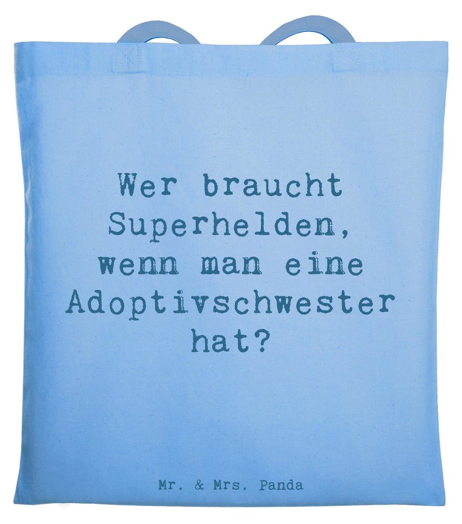 Mr. & Mrs. Panda einkaufstasche baumwolle Spruch Adoptivschwester Heldin - Sky Blue - Geschenk, Freundschaft, Shopping Tasche, Adoption, Jutebeutel...