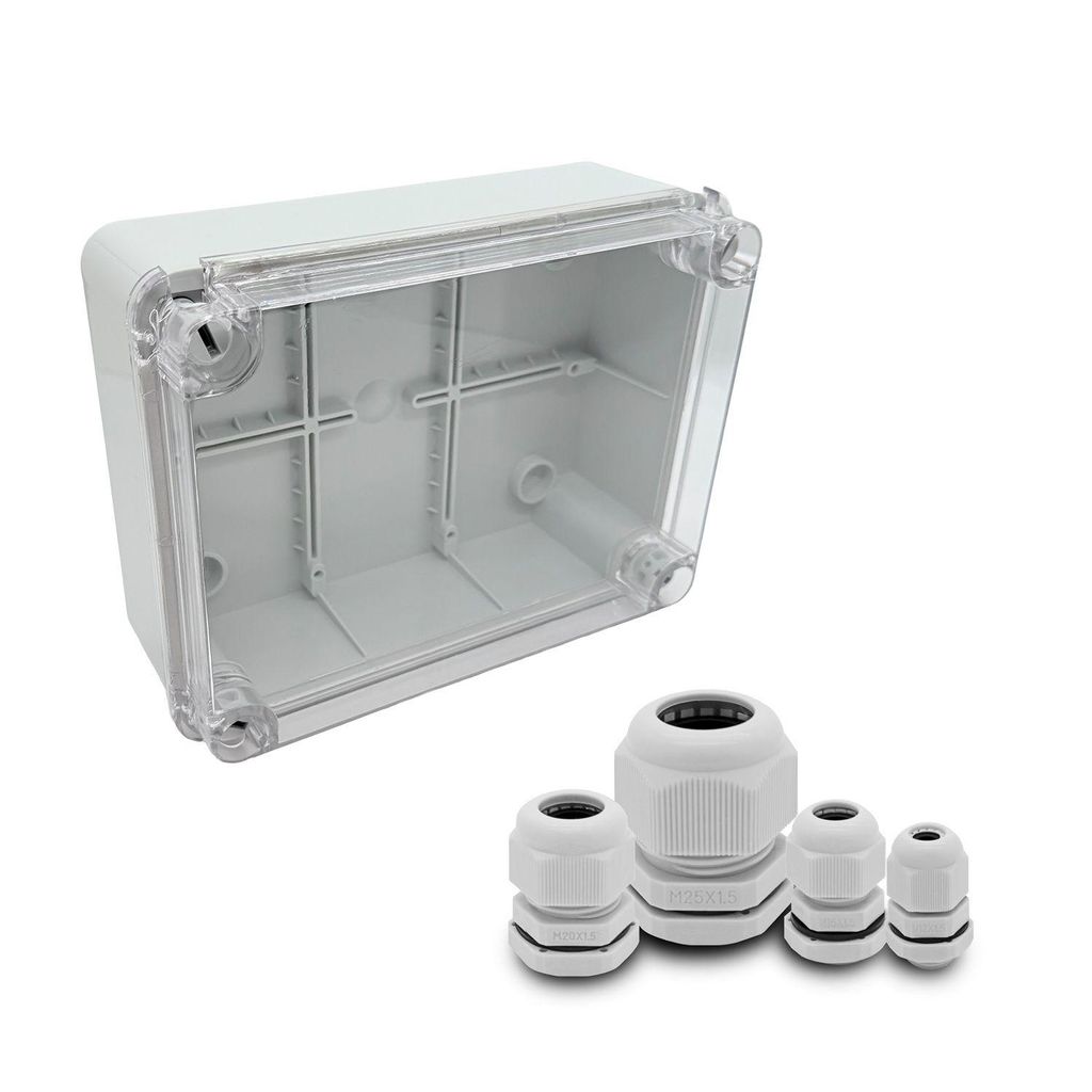 ARLI SET: Abzweigdose IP67 Sichttür 190 x 145 x 80 mm + 40x Kabelverschraubung M12 / M16 / M20 / M25 Set