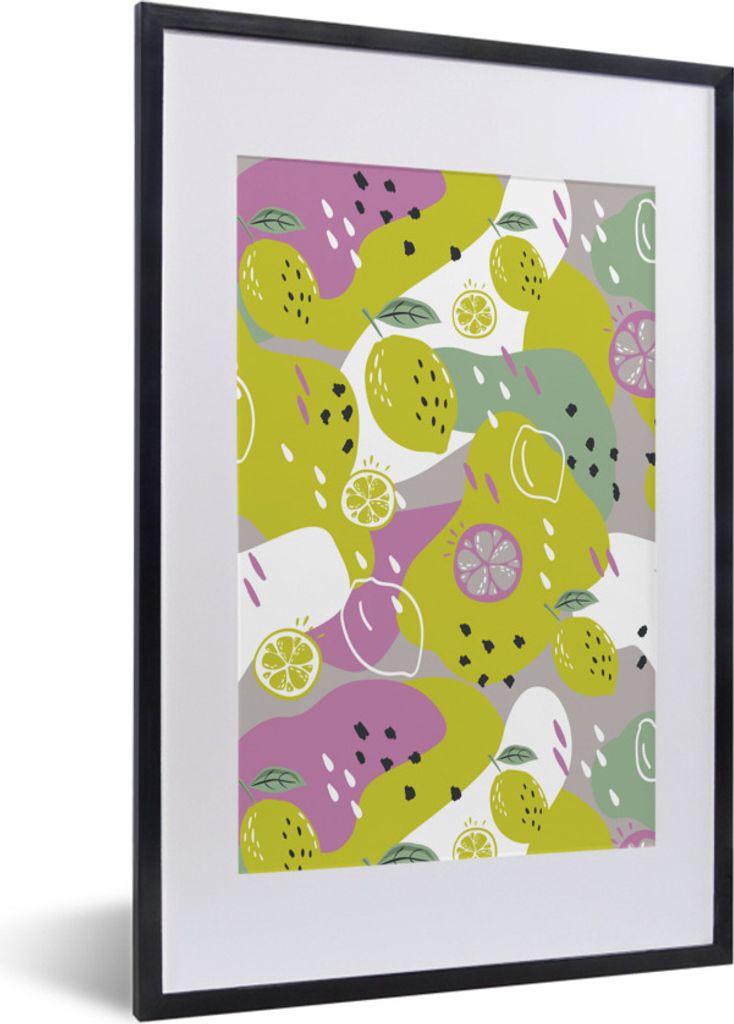MuchoWow Gerahmtes Poster Sommer - Zitronen - Flecken 40x60 cm - Poster mit Schwarzem Bilderrahmen Wandposter Rahmen Foto Bilder - Poster in Rahmen