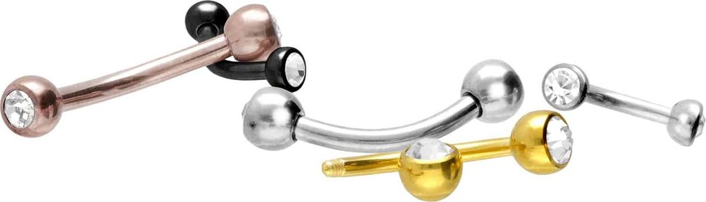 Bauchnabel-Piercing, Rook Piercing Chirurgenstahl Banane ZWEI KRISTALLE Silber Stablänge: 12mm + Stabstärke: 1,6mm + Kugelgröße: 4mm