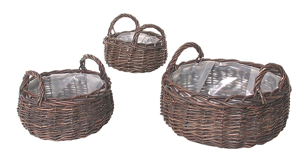 Kobolo Pflanzschale 3er Set Weide braun - Kräuter Blumen Plant Flowers Garten Balkon Eingangsbereich Deko Zuhause Geschenk Pflanzkorb Blumentopf Deco