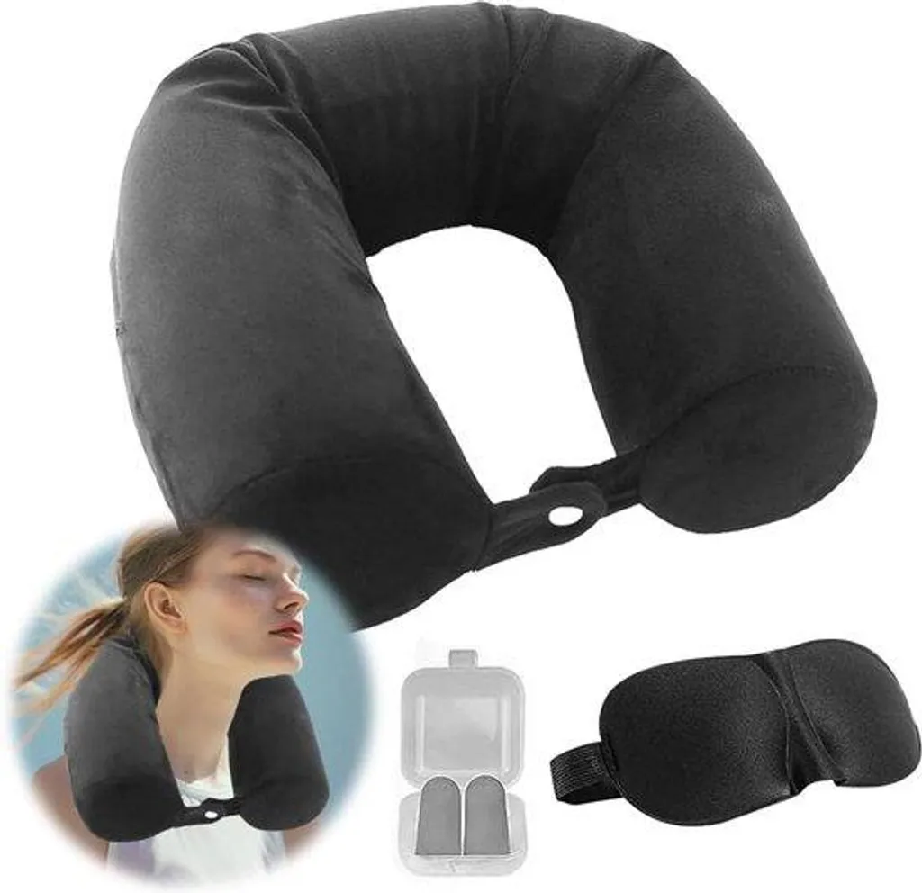 Oreiller de voyage avec masque de nuit et bouchons d'oreilles - Confort