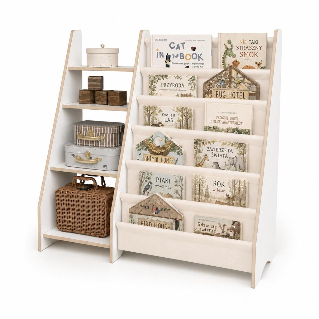 MAMOI® Bücher- und Spielzeugregal für Kinder, funktionales Produktbild 