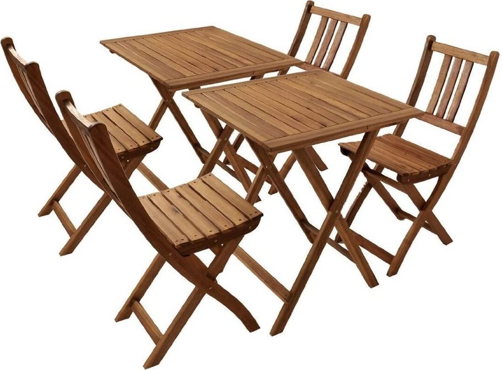 6tlg. Balkongruppe Blossom, Akazienholz massiv + geölt, Gartengruppe mit 2 Tische 60x60 cm + 4 Stühle, klappbar, für Garten, Balkon und Terrasse