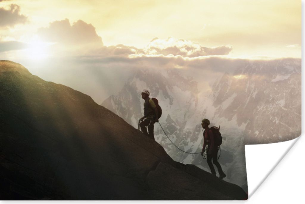 MuchoWow Poster Bergsteiger erklimmen Berg bei Sonnenuntergang 120x80 cm - Bilder