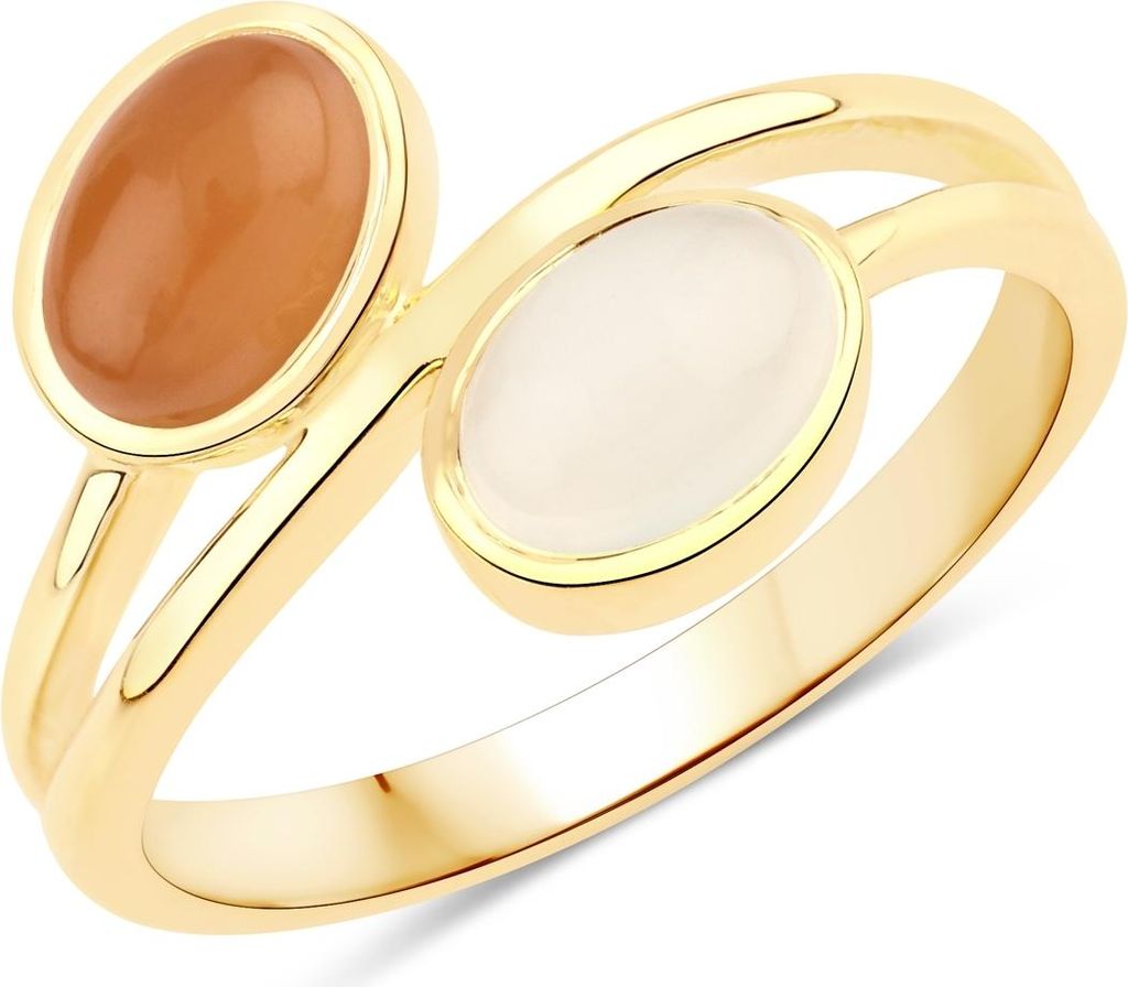 Ring Sterling Silber gelbvergoldet Mondstein weiß orange-rosa 50