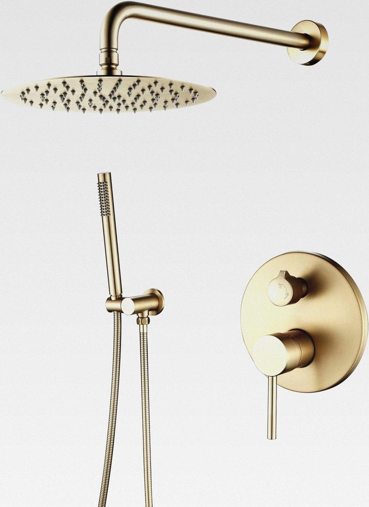 Unterputz Duscharmatur Gold Gebürstet Duschsystem Unterputz Duschset Dual Funktionen Duscharmatur Set Mit Regendusche, Handbrause, 25X25cm Runder ...