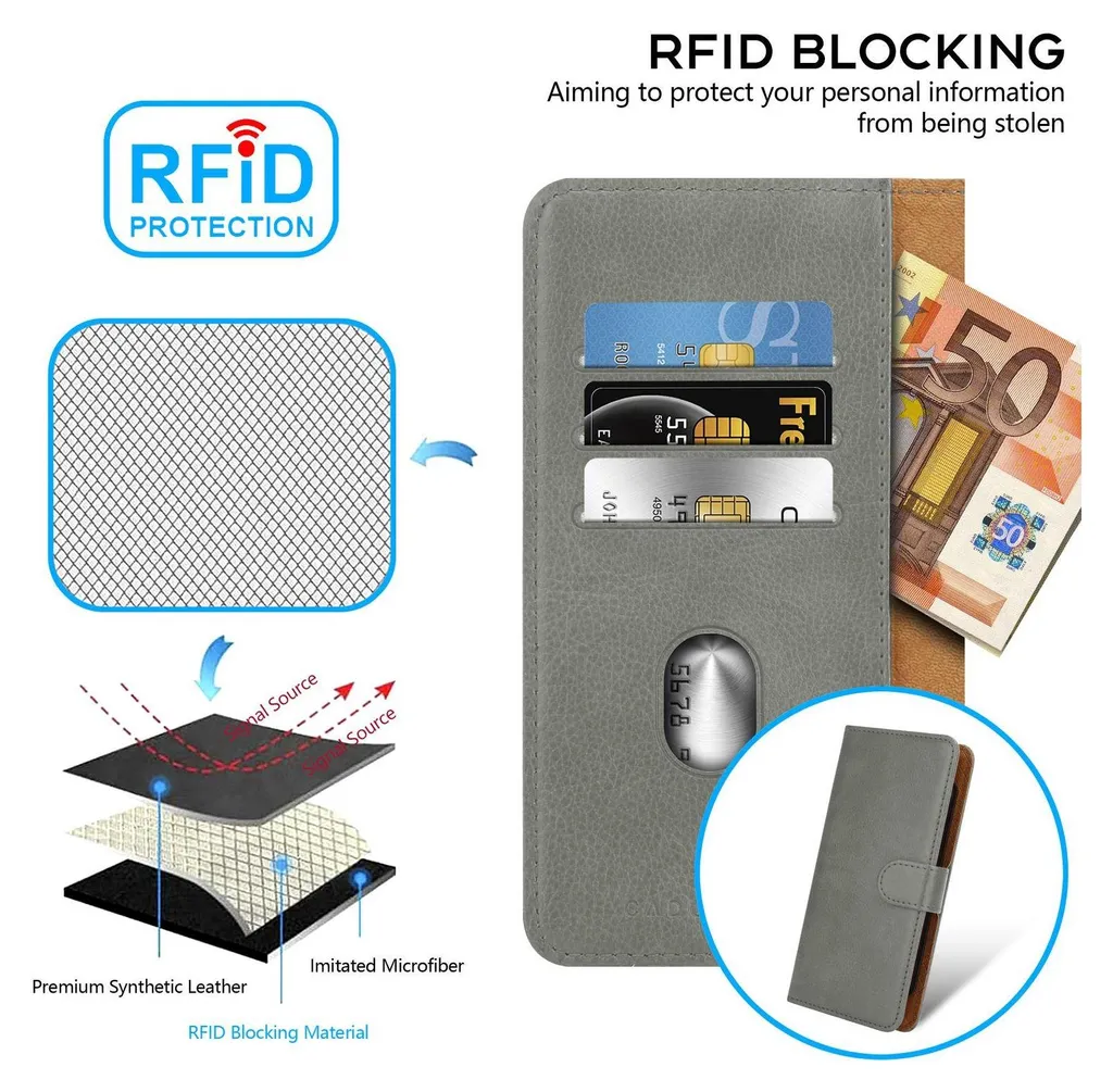 Cadorabo cover per Nokia 5.1 in GRIGIO con slot per schede, copertura protettiva a 360 gradi per flip- Flip Case Book Cover Custodia per cellulare in Finto cuoio - 3