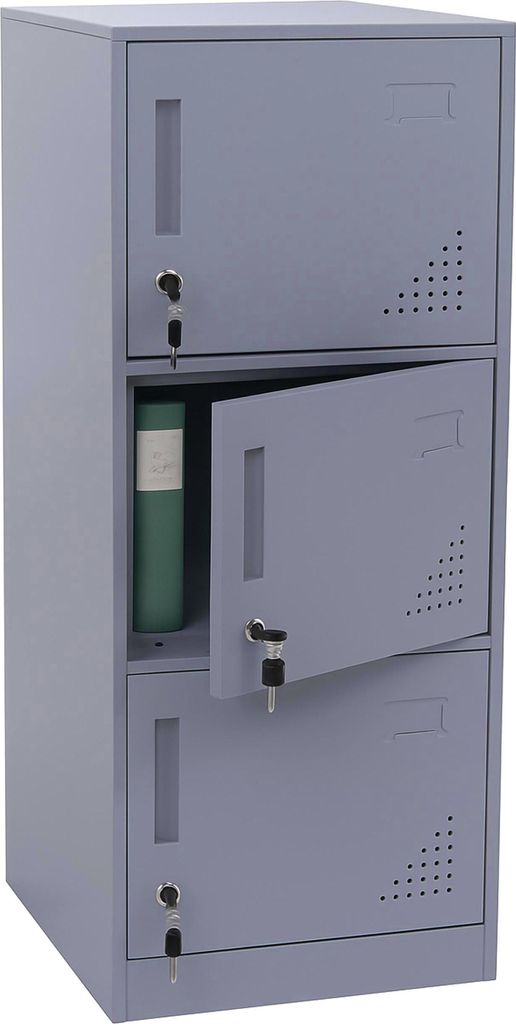 Spind MCW-P63, Schließfach Wertfachschrank Schließfachschrank 3 Türen, 90x38x45cm Stahl grau