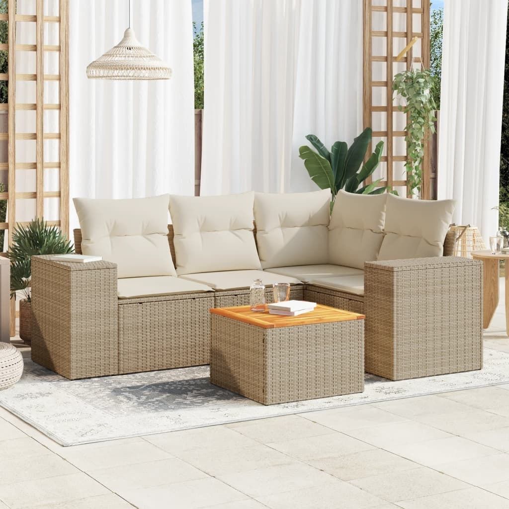 5-tlg. Garten-Sofagarnitur mit Kissen Beige Poly Rattan 3257759