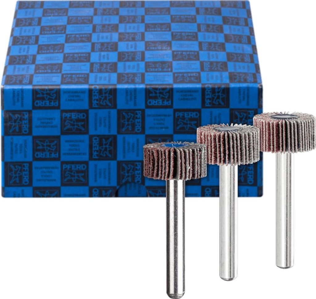 PFERD TOOLS Fächerschleifer-Set 3-tlg. Korund Ø 20x10mm Schaft-Ø 6 mm A60, 80,120 für Feinschliff und Finish