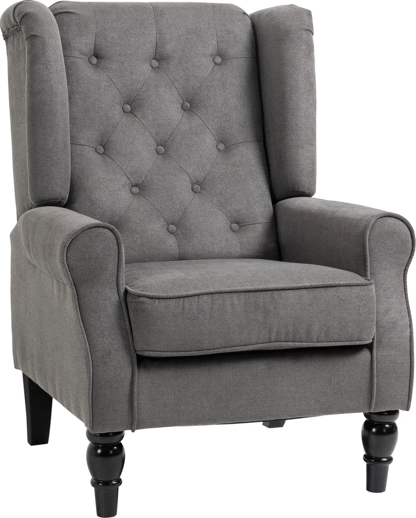 Fauteuil de lecture confortable gris foncé - Design oreilles capitonné