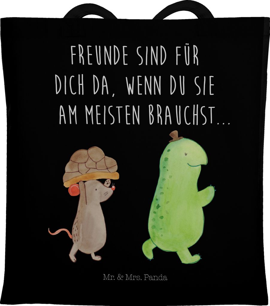 Mr. & Mrs. Panda Tote Bag Schildkröte Maus - Schwarz - Geschenk, Hilfe, Tasche, Jutebeutel, Freunde, Laptoptasche, Schultasche, festivaltasche