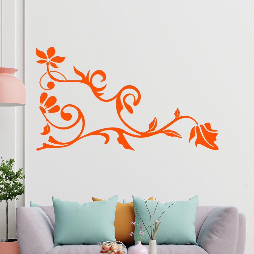 Eckeornament -Blüten - Blätter Wandtattoo in 6 Größen - Wandaufkleber Wall Sticker - Dekoration, Küche, Wohnzimmer, Schlafzimmer, Badezimmer