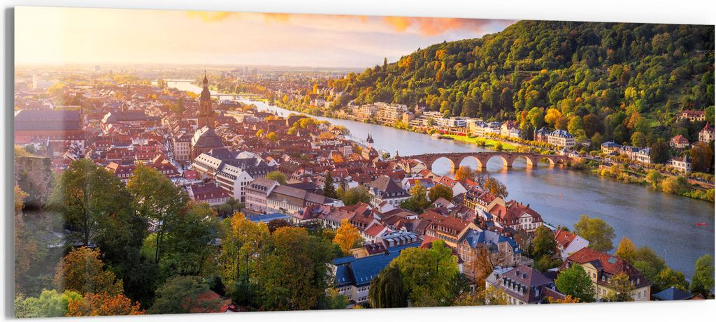 DEQORI Glasbild Acryl 125x50 cm 'Blick über Heidelberg' Wandbild Bild modern Deko