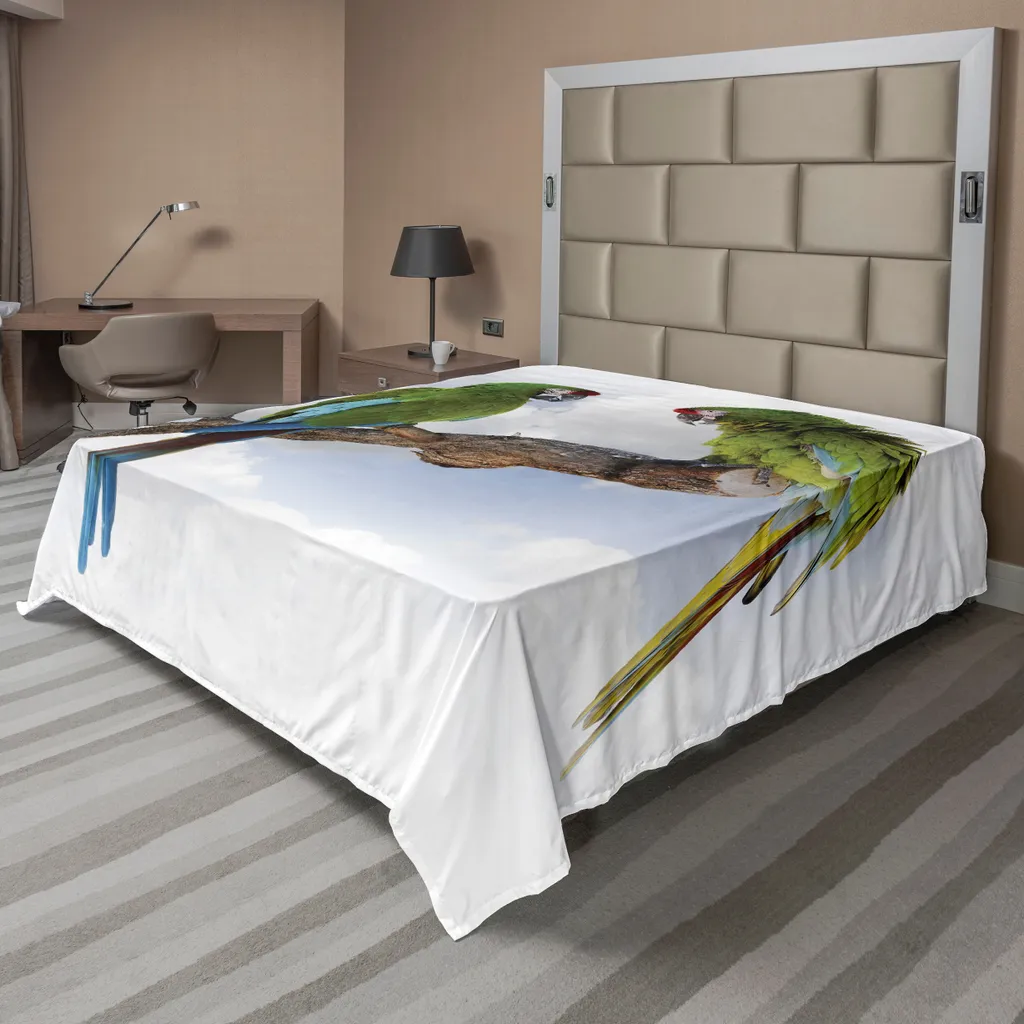 Drap de Lit Doux Anti-Pli Motif Perroquets 260x228 pour Sommeil Paisible