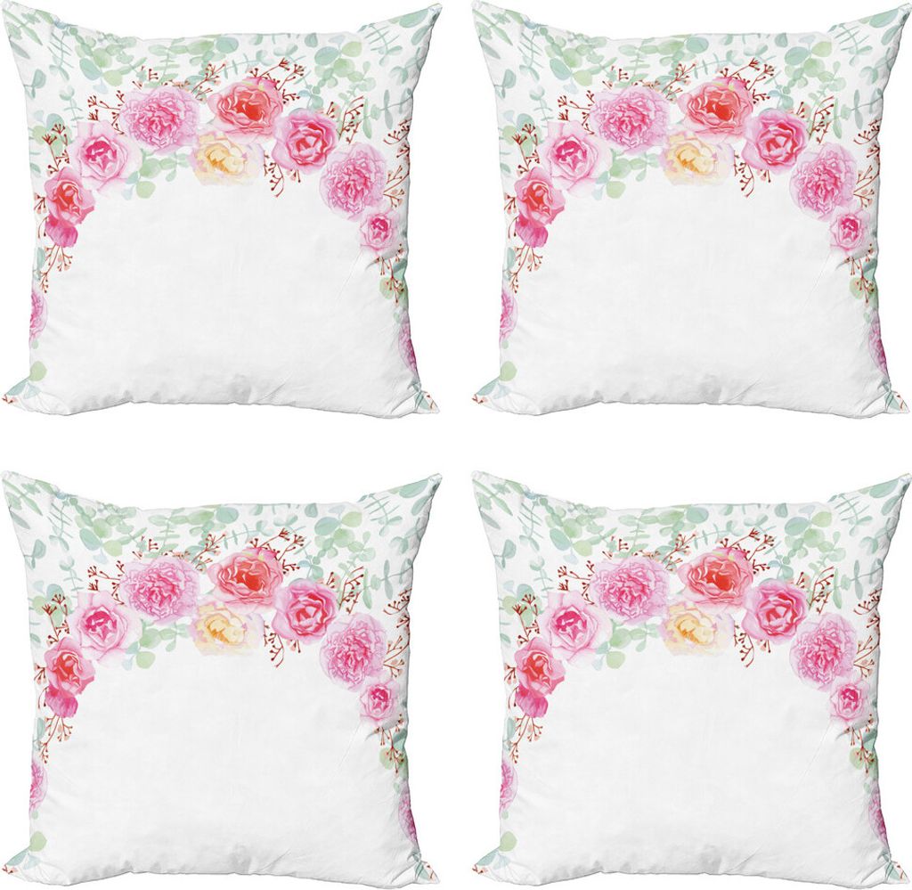 ABAKUHAUS Shabby Flora Kissenbezug Set (4 Stück), Blumenkranz-Pfingstrose, Moderner Doppelseitiger Digitaldruck, 60 cm x 60 cm, Mehrfarbig