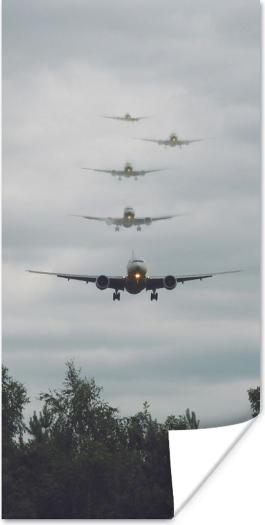 MuchoWow Poster Mehrere Flugzeuge setzen zur Landung an 60x120 cm - Wandschmuck