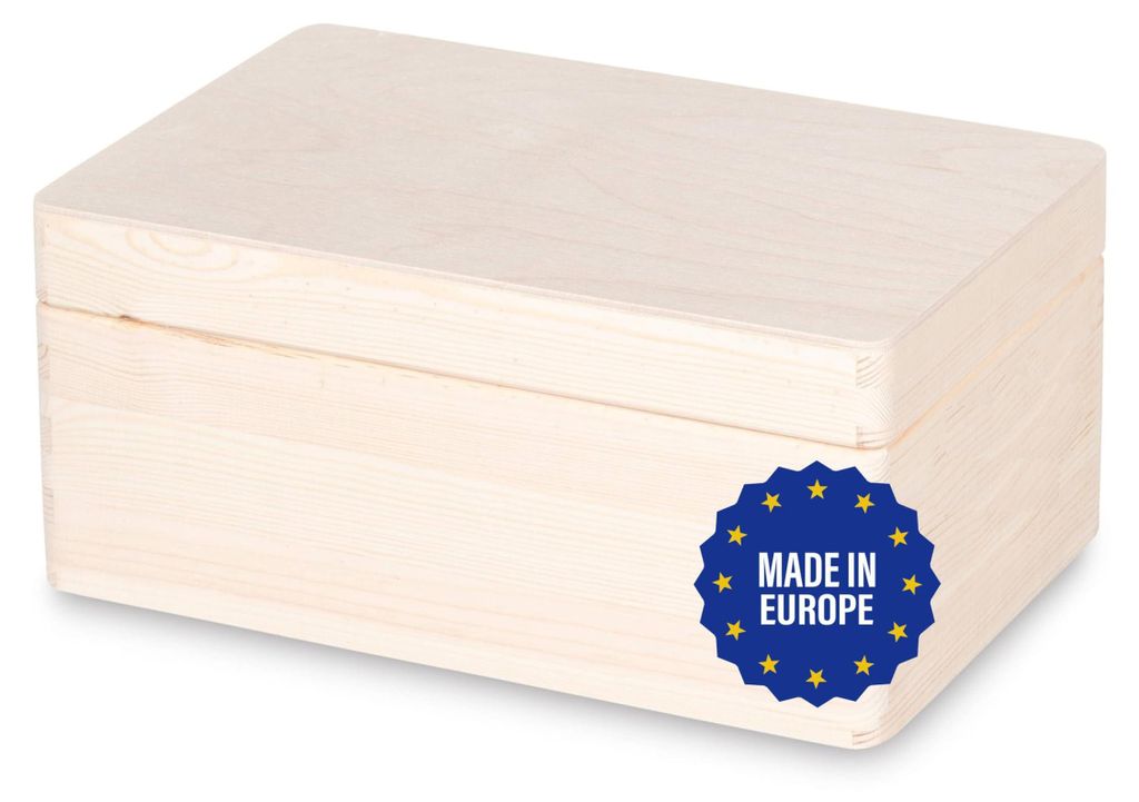 Holzkiste mit Deckel, 30x20x13,5 cm, Holzkiste mit Klappverschluss, Schatztruhe, Kiste ohne Griffe, Aufbewahrungskiste aus europäischem Kiefer und...