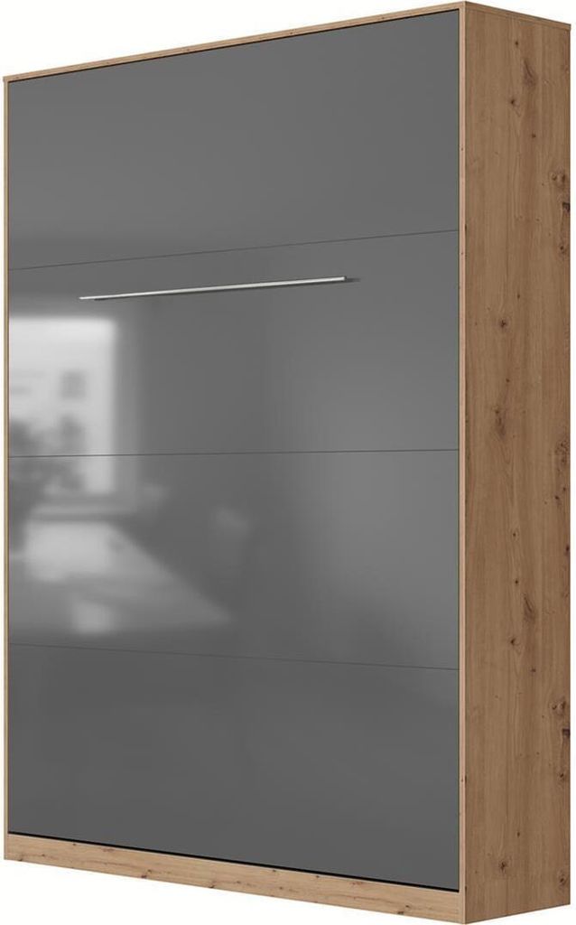 SMARTBett Schrankbett Standard Wildeiche/Anthrazit Hochglanz 140 Vertikal