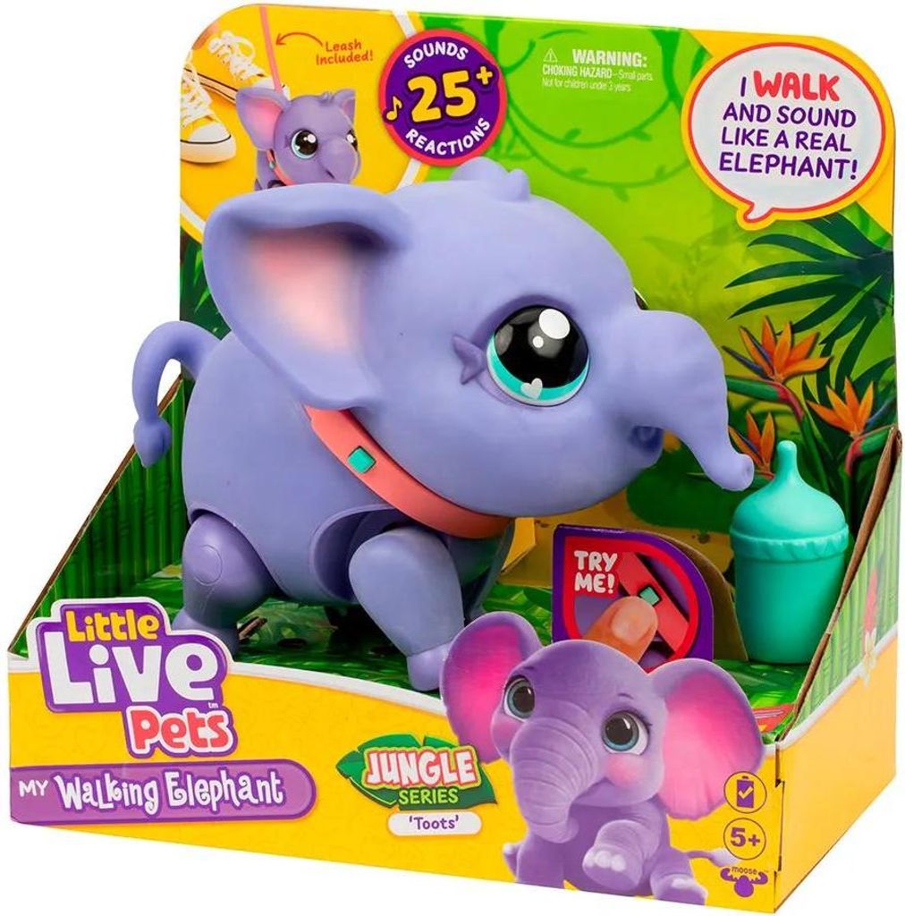 Product packaging for a toy elephant.