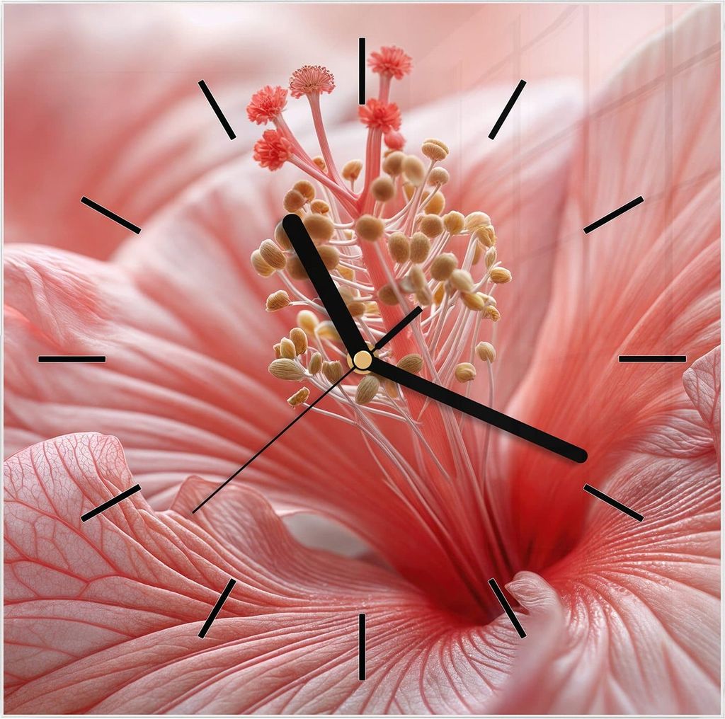 Wanduhr aus Glas mit Motiv Blumenzauber- 30 x 30 cm - inkl. Aufhängesystem