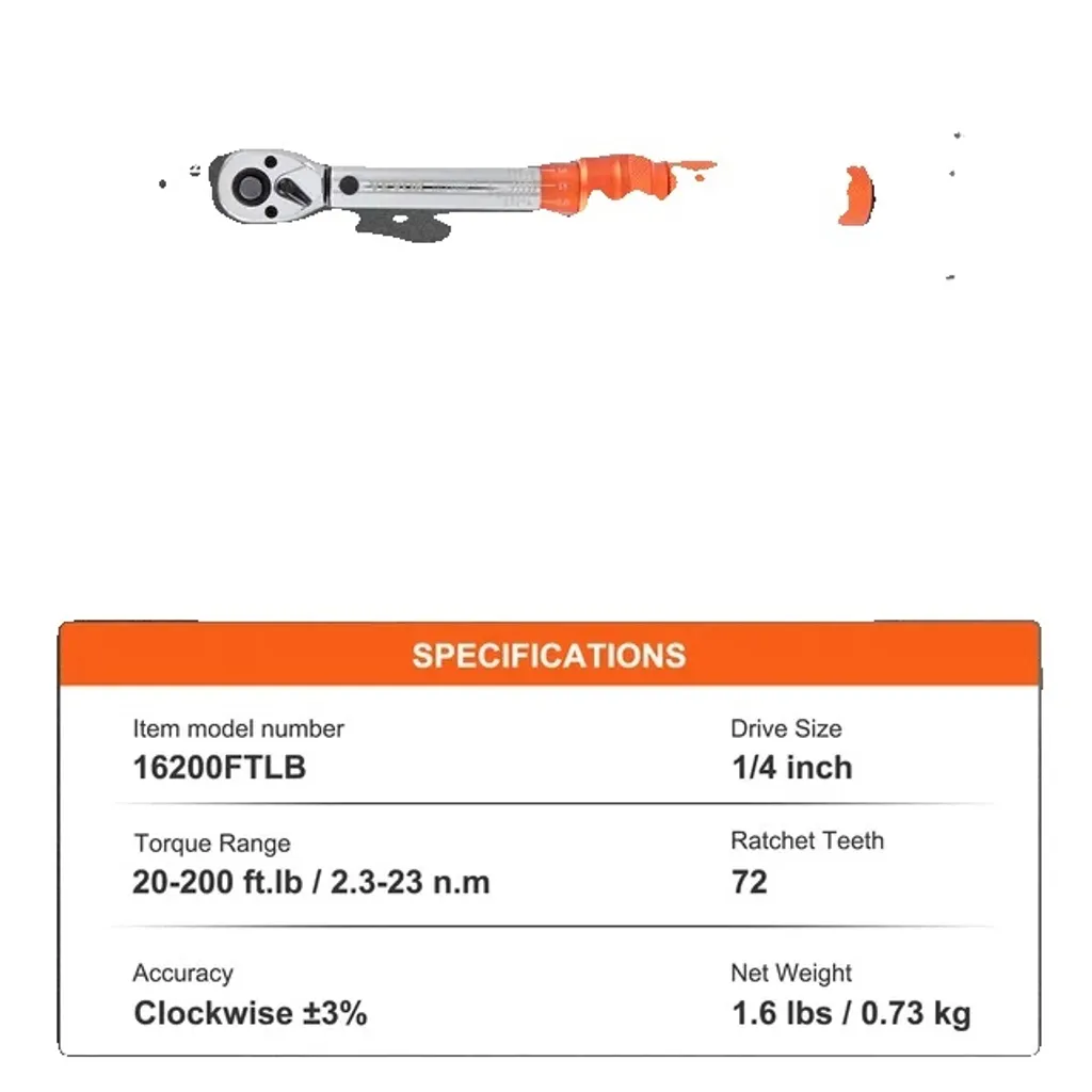 Set di chiavi dinamometriche, puntatore di precisione, riparazione meccanica, 23,8 cm 20-200 ftlb