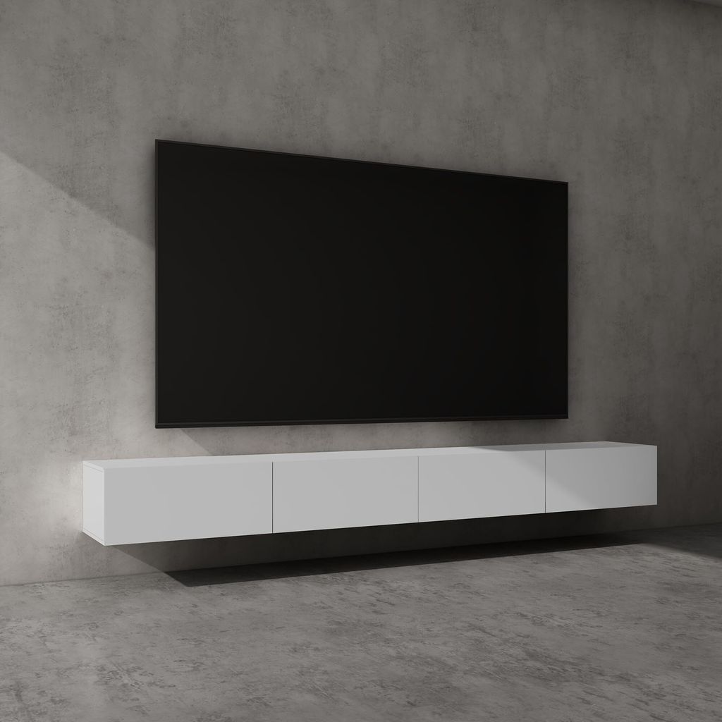 doporro Mobile Porta TV Sospeso 280 cm con 4 Ante Bianco Immagine del prodotto 