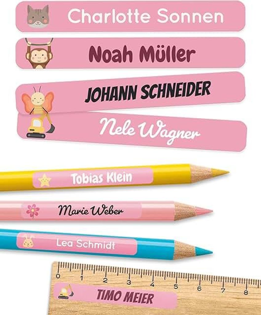 melu kidsNamensaufkleber Kinder für Schule & Kita (75 Stück) - Personalisierte Aufkleber mit Namen für Stifte und alle Schulsachen - Wasserfest ...