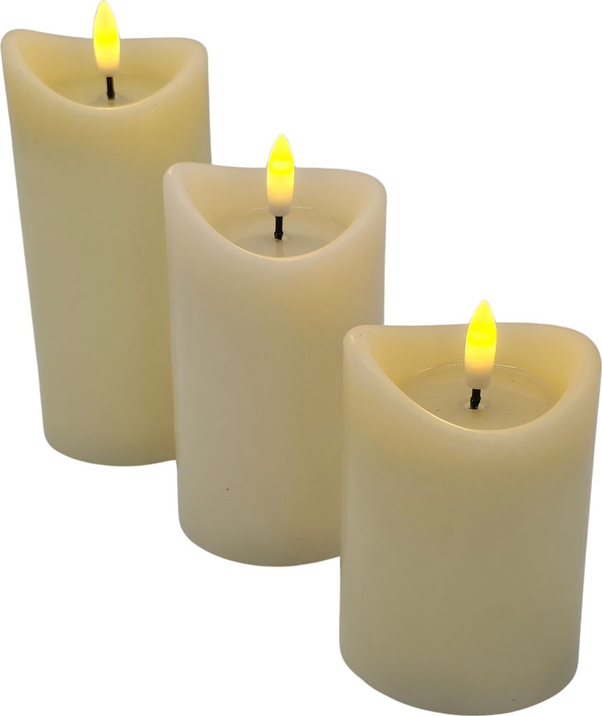 Bambelaa! LED-Kerzen mit Jelly-Effekt 3er Set mit Timer batteriebetrieben flackernde LED Flamme warmweiß Realistische Deko-Kerzen für Innen ca. 1...