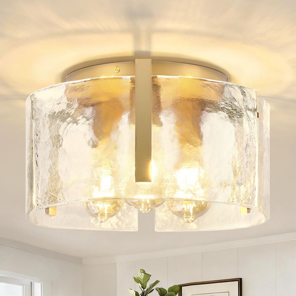 Deckenleuchte Moderne Golden Deckenlampe mit Glasschirm E27 Produktbild 