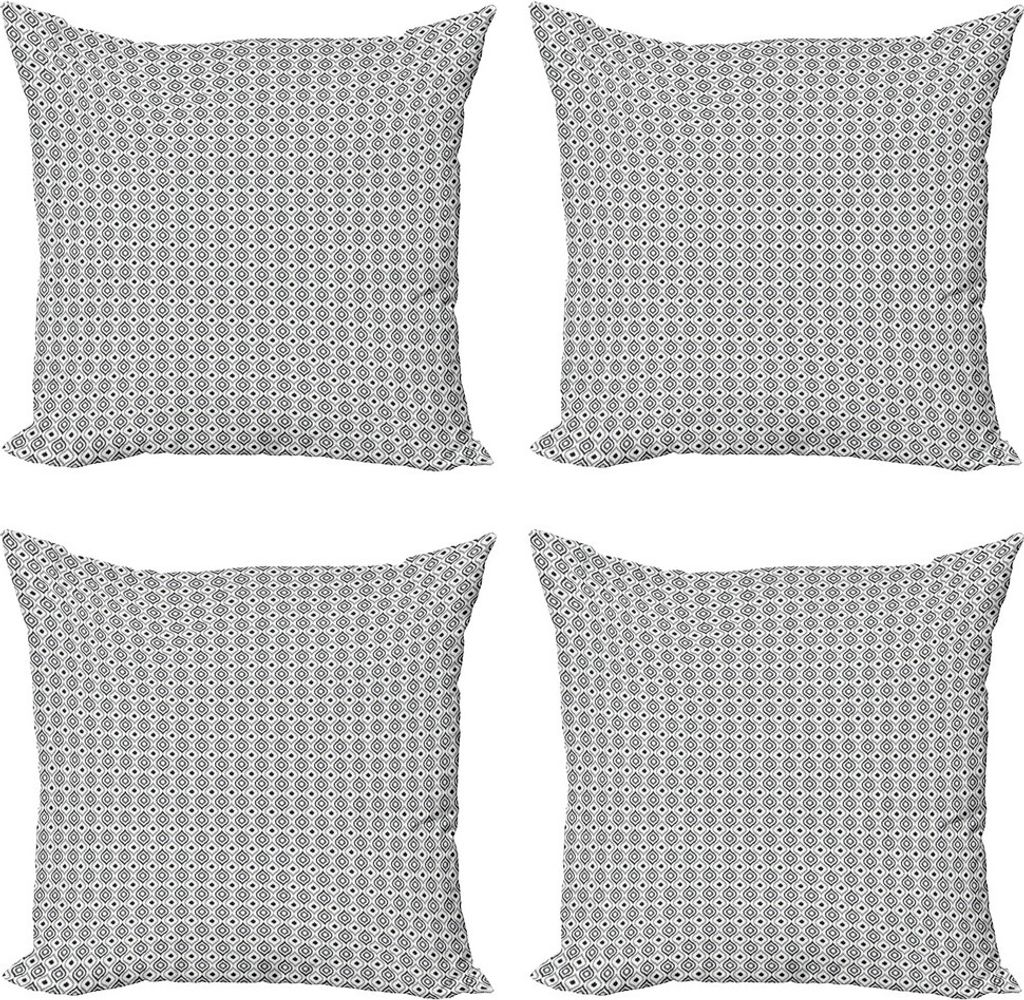 ABAKUHAUS Pfau Kissenbezug Set (4 Stück), Vogelfedern, Moderner Doppelseitiger Digitaldruck, 50 cm x 50 cm, Schwarz, Grau, Hellgrau