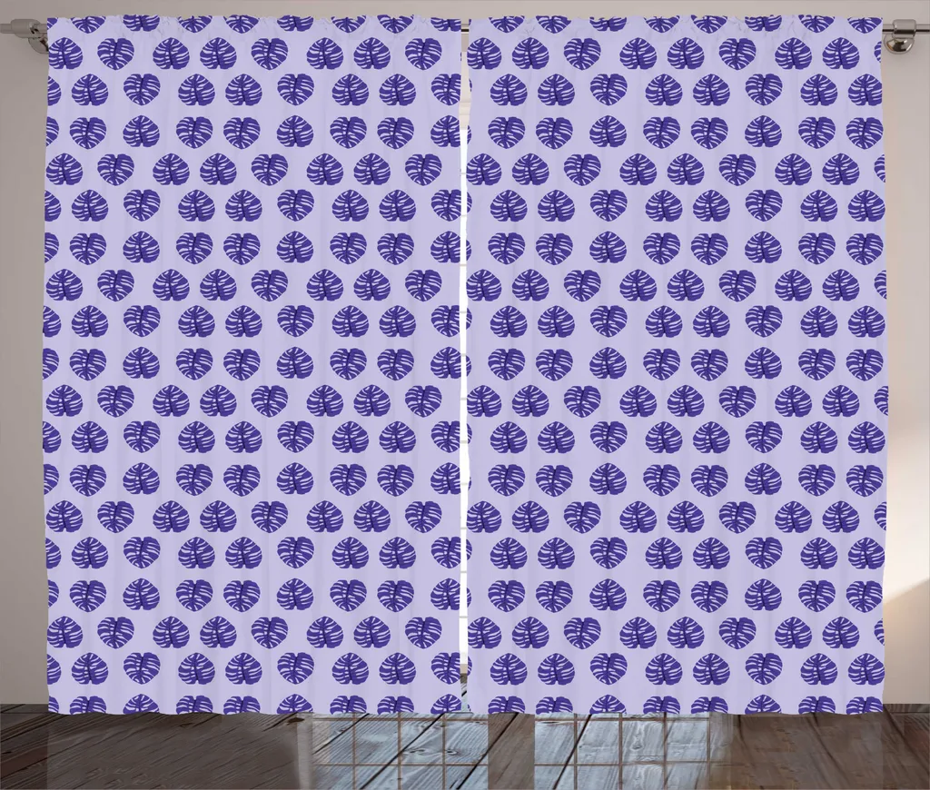 Rideau Monstera Bleu avec Crochets et Boucles 280x225 cm Quartz Mauve
