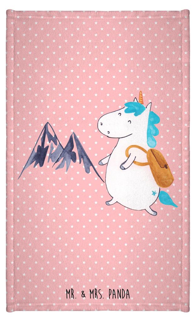 Mr. & Mrs. Panda Handtuch Einhorn Bergsteiger - Rot Pastell - Geschenk, Urlaub, gäste wc, Unicorn, Kleines, Gäste-WC, Mini-Handtuch, Reisen, Einh...