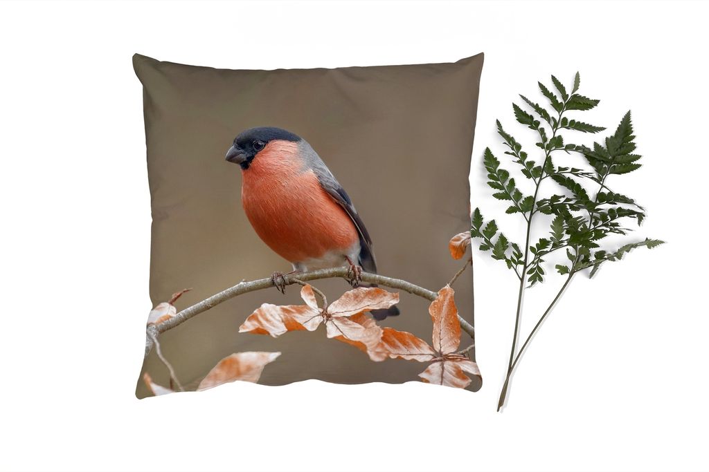 MuchoWow Zierkissen Sofakissen Wohnzimmer Dekokissen 40x40 cm Vogel - Laub - Herbst - Gimpel - - Foto Kissen - Schlafzimmer Dekoration