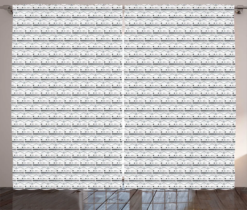 Rideau pour Grand Salon à Motifs Tribaux Bleu et Gris Facile à Poser