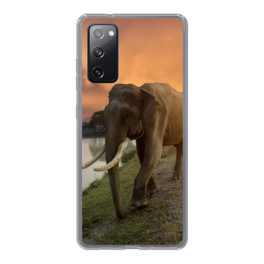 MuchoWow Handyhülle Schutzhülle Hülle für Samsung Galaxy S20 FE Elefant - Wasser - Tiere - Sonnenuntergang - Natur Silikon Softcase Handy Hü...